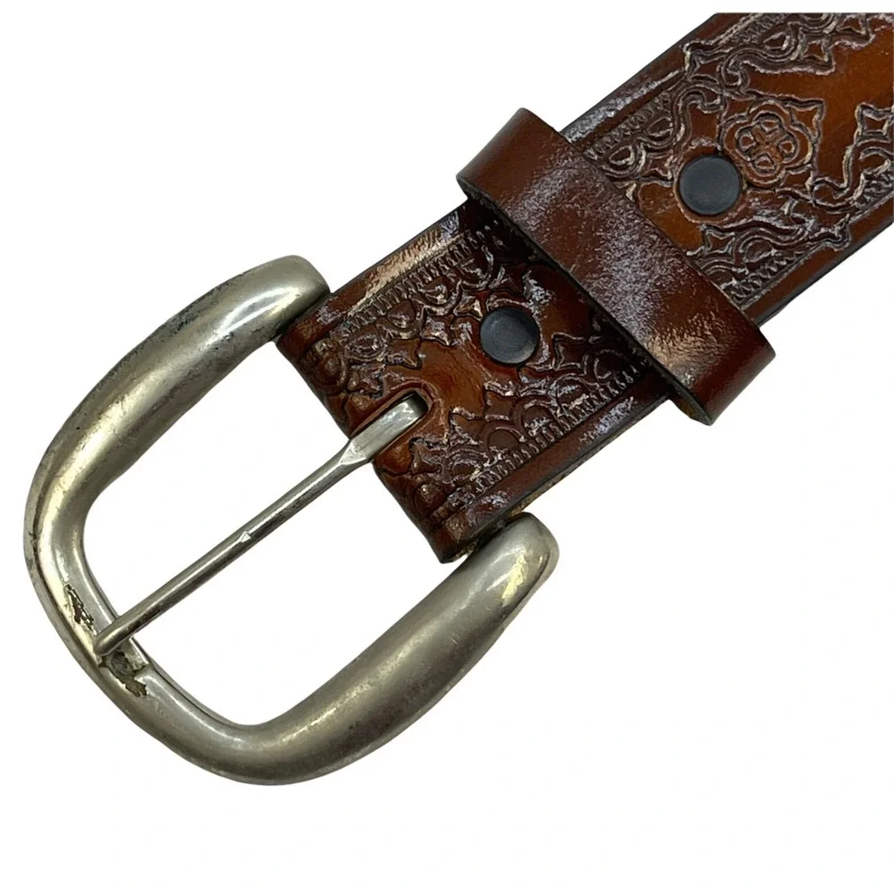 Mens Belt Brown Embossed Leather 36-39